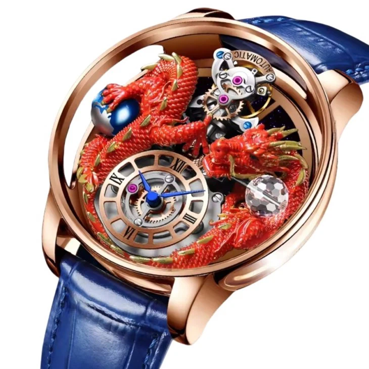 New Quartz Watch Factory Wristwatches Bling Crystal Rhinestone Watch Business Waterproof Sapphire Glass Dragon Hollowed Ou Watches Men Wrist
