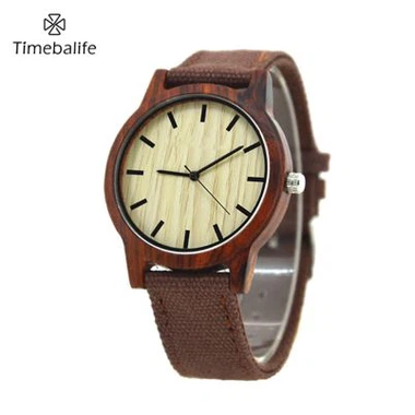 Canvas Band Miesten Wood Watch